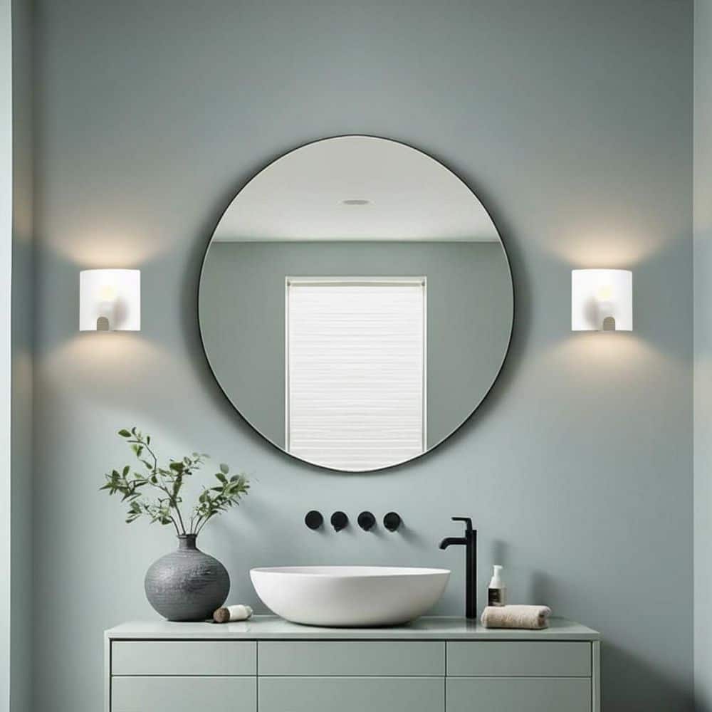 Hampton Bay Obsidian 8.5 in. 1-Light Brushed Nickel Wall Sconce w/ Frosted Shade