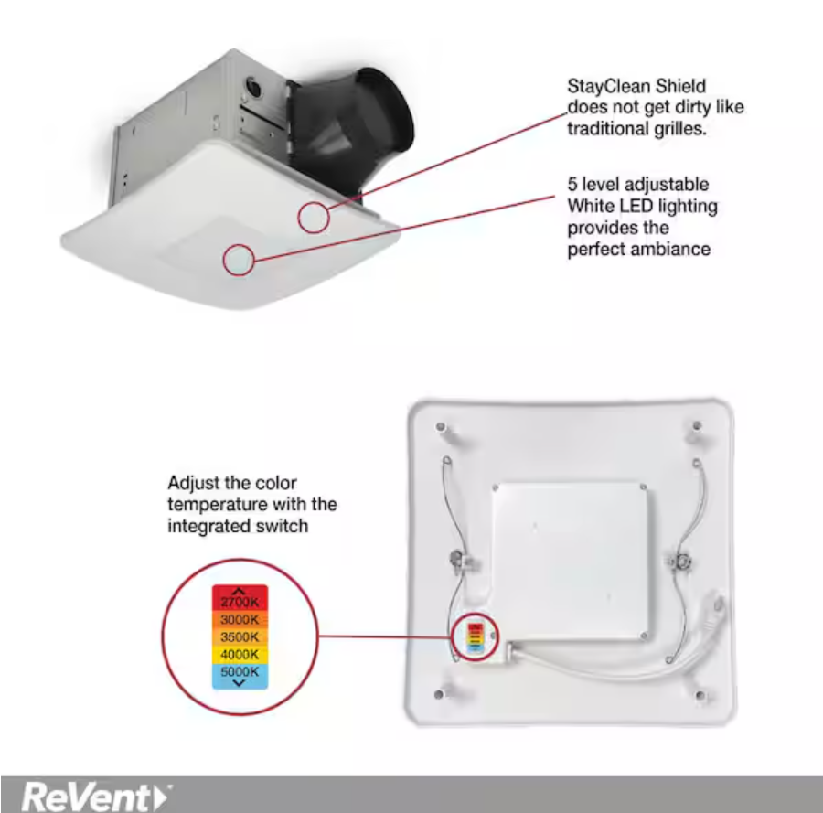 ReVent 110 CFM Exhaust Fan with Adjustable LED Light & Humidity Sensor