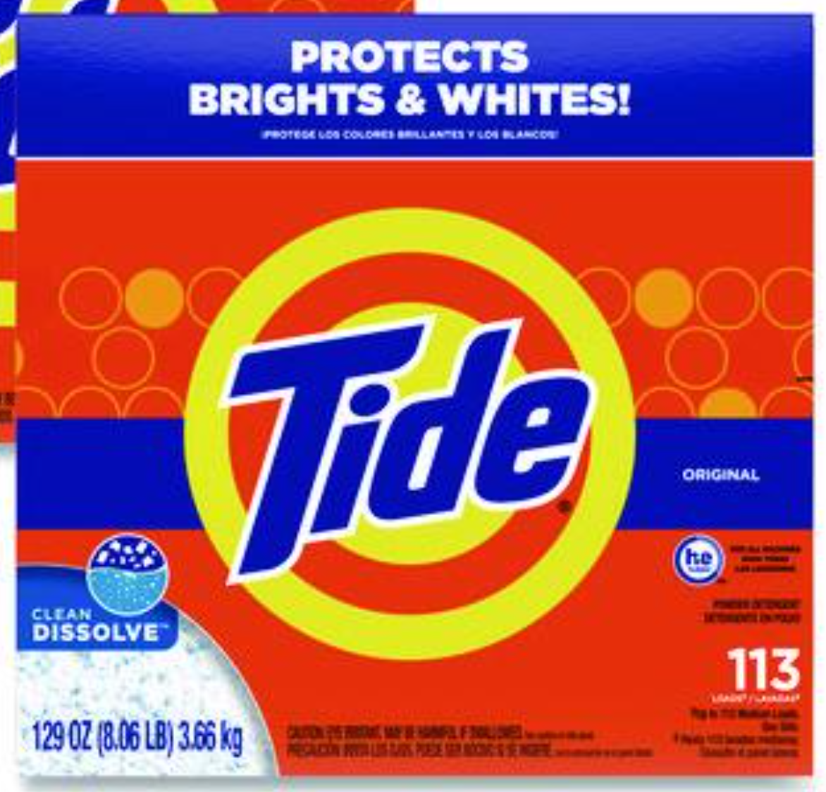 TideĀ® Powder Laundry Detergent, HE Compatible, Original Scent, 129 oz Box