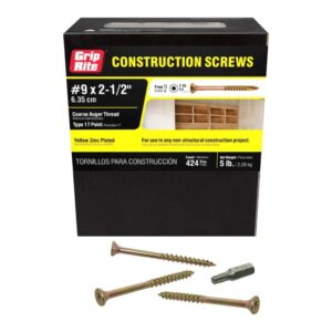 Grip-Rite #9 x 2-1/2 in. Star Drive Coarse Construction Screws, 5 lb. Box