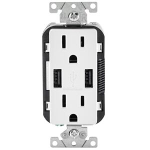 Leviton 15A Decora Combo TR Duplex Outlet & USB Charger, White, T5632-W, 2-Pack