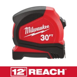 Milwaukee Compact 30 ft. Tape Measure, Fractional Scale, 9 ft. Standout (2-Pack)